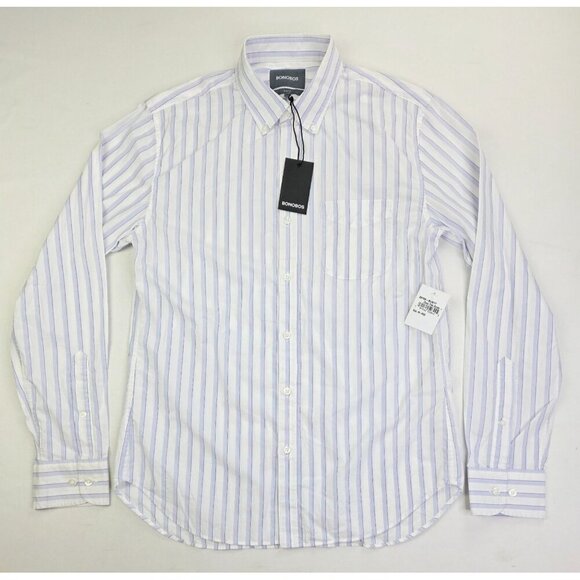 Bonobos Slim Fit Size Medium Mens White Blue Dtripe Button Down Cotton Shirt NWT - Picture 5 of 11